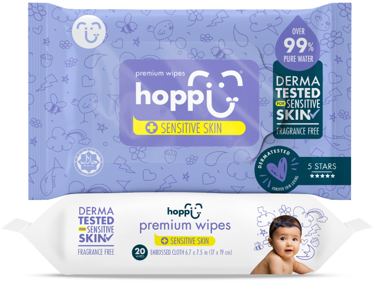 Hoppi Premium Wipes [German Dermatologically Tested] with Halal Certified (20 Wipes x 5 Packs)