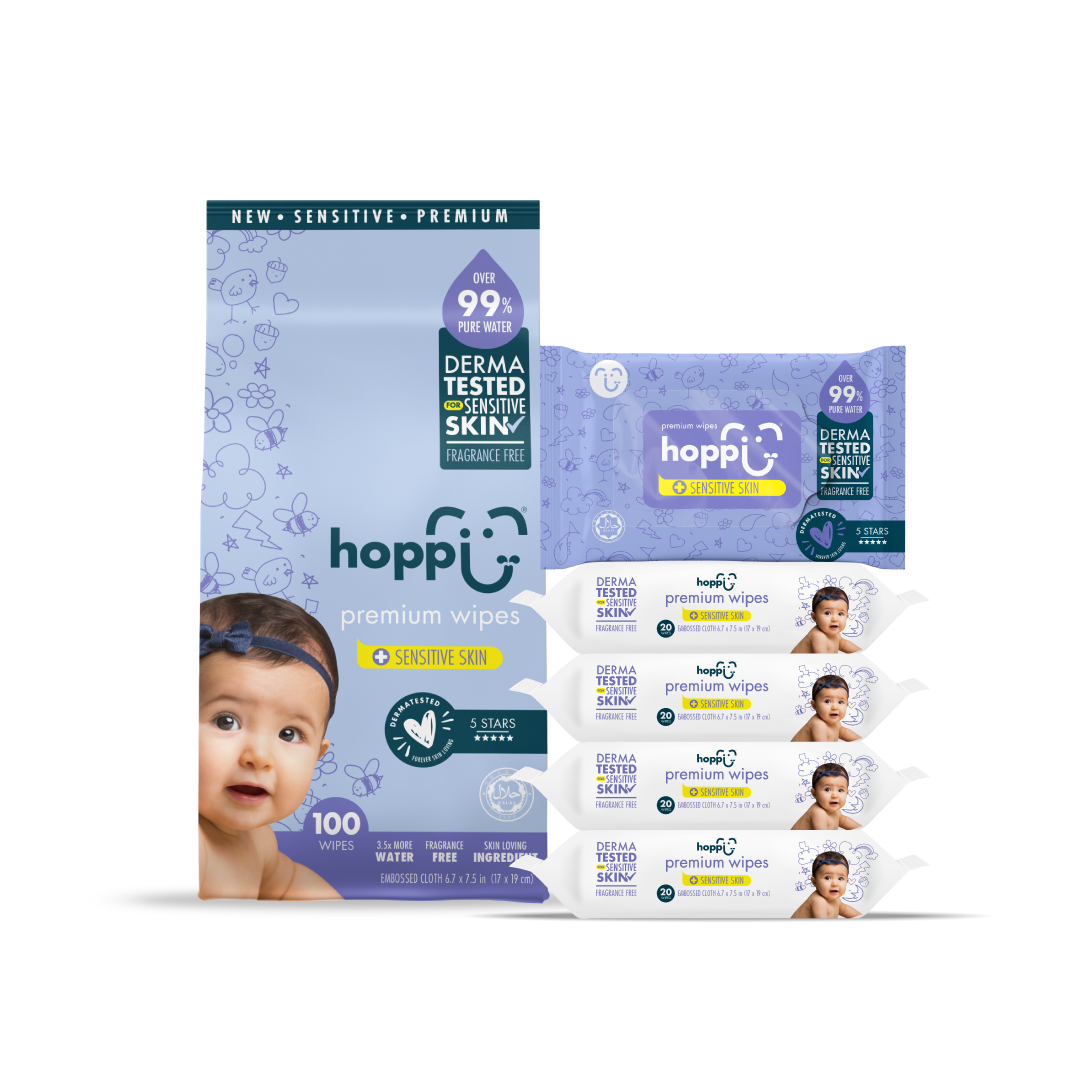 Hoppi Premium Wipes [German Dermatologically Tested] with Halal Certified (20 Wipes x 5 Packs)