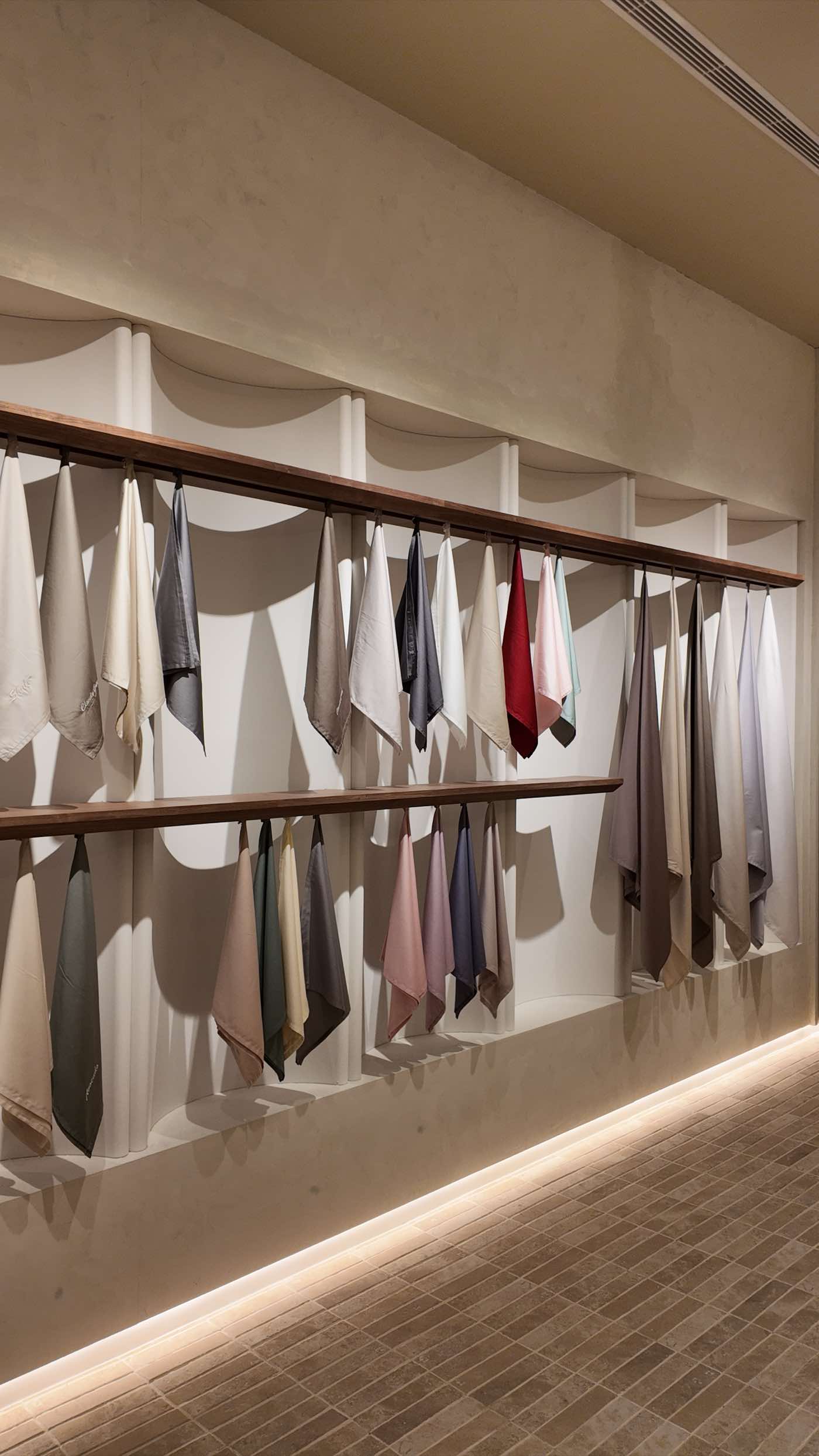 The colour range hung full length on open rails